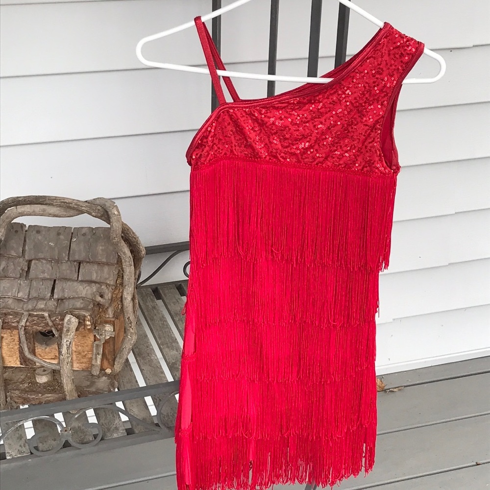 Red Sequin Fringe Mini Dress